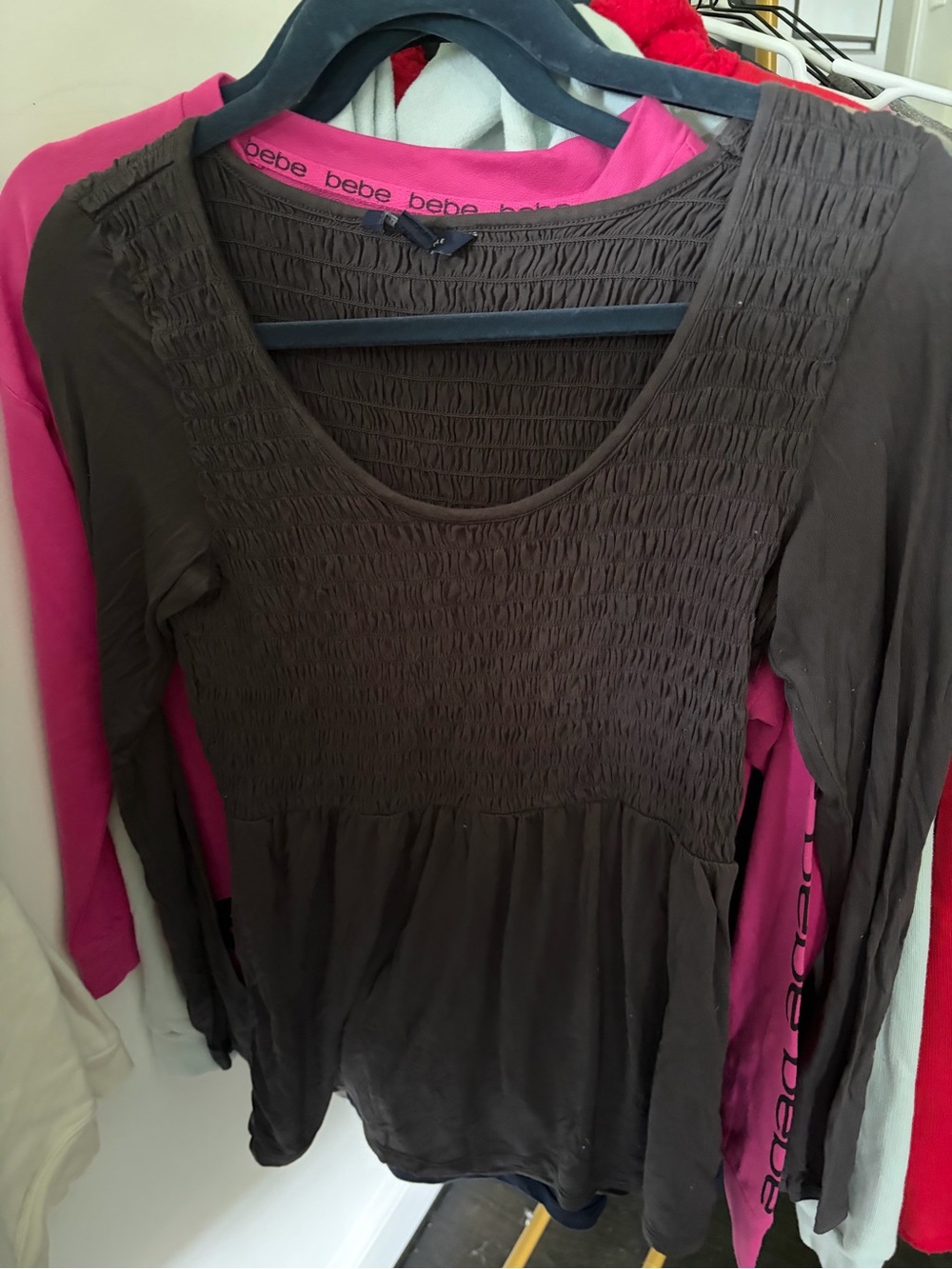 American Eagle Outfitters Dark Charcoal Smocked Peplum Tunic Top size small